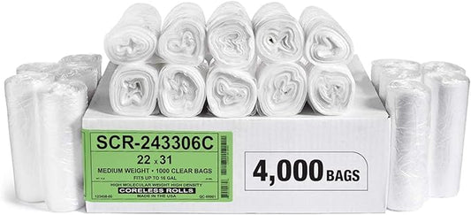 Aluf Plastics 12-16 Gallon Trash Bags - (Commercial 4000 Pack) - Source Reduction Series Value High Density 6 Micron Gauge (equiv) - Intended for Home, Office, Bathroom, Paper, Styrofoam(Pack of 4000)