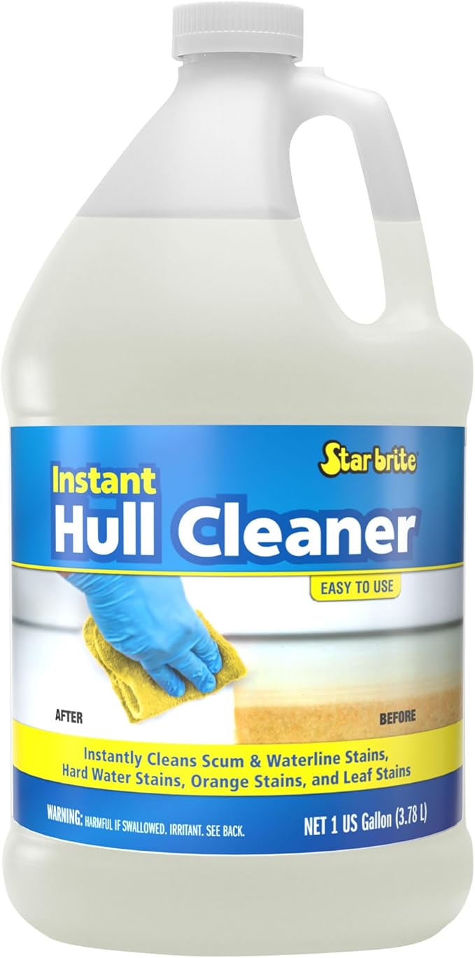 STAR BRITE Instant Hull Cleaner - Easily Remove Stains, Scum Lines & Grime for Boat Hulls, Fiberglass, Plastic & Painted Surfaces - Wipe On, Rinse Off Formula - 128 Ounce Gallon (081700)
