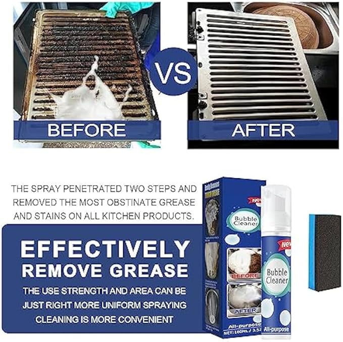 2PCS Bubble Cleaner Foam, Foaming Heavy Oil Stain Cleaner, Stubborn Grease & Grime wipe Spray, All Purpose Cleaning for Kitchen and Other Stains