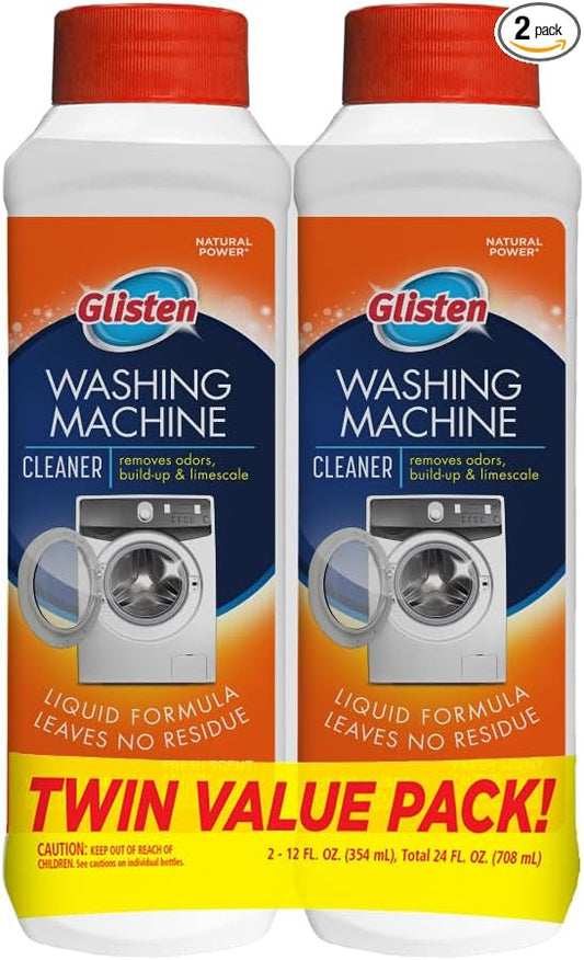 Glisten Washing Machine Cleaner, Helps Remove Odor, Buildup, and Limescale, Fresh Scent, 12 Ounce Bottle, 2-Pack