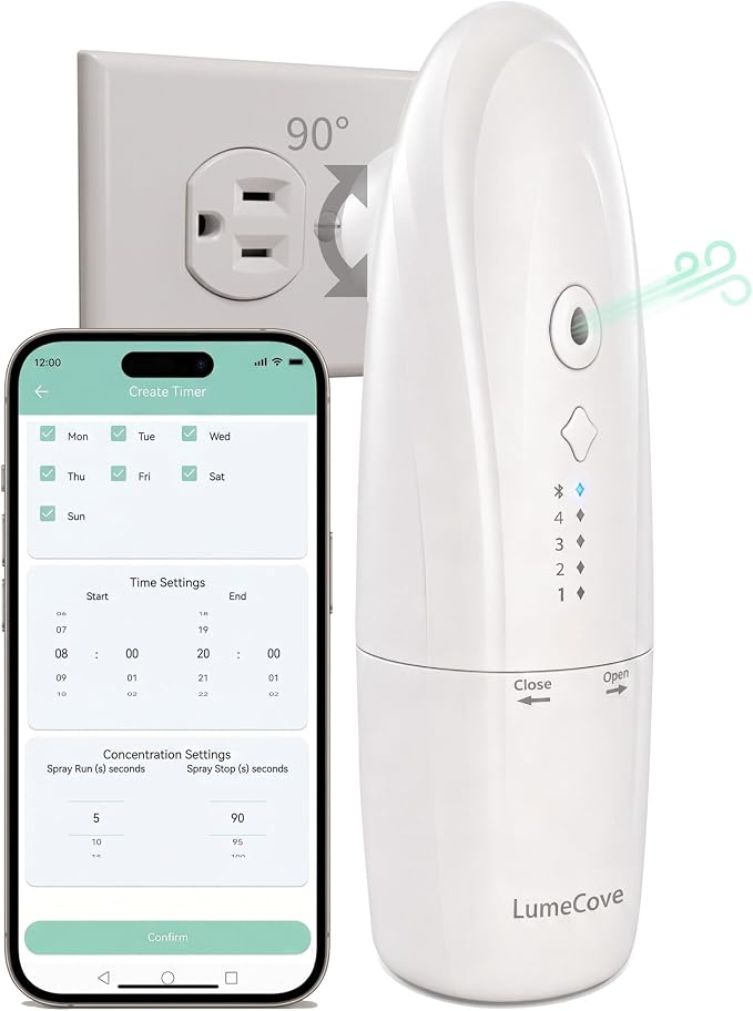 Smart Waterless Diffuser Plug in Cold Air Scent Machine for Large Rooms | Plug & forget! No daily water refills or messy tank scrubbing,Smart concave base uses every last drop of your expensive oil
