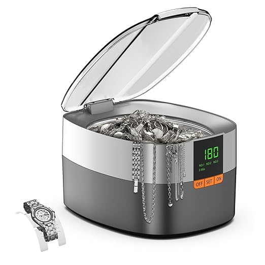KECOOLKE Ultrasonic Jewelry Cleaning Machine, 750ml Sonic Cleaner with Digital Timer for Eyeglasses, Rings，Silver， Cleaner Solution for Gifts