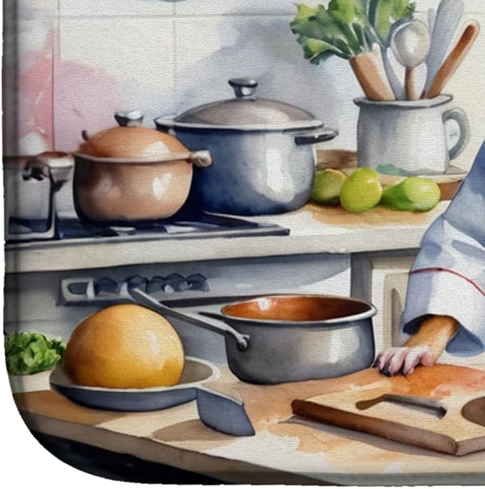 Caroline's Treasures DAC6313DDM Rat Terrier The Chef Dish Drying Mat Absorbent Dish Drying Mat Pad for Kitchen Counter Dish Drainer Mat for Countertop, 14 x 21", Multicolor
