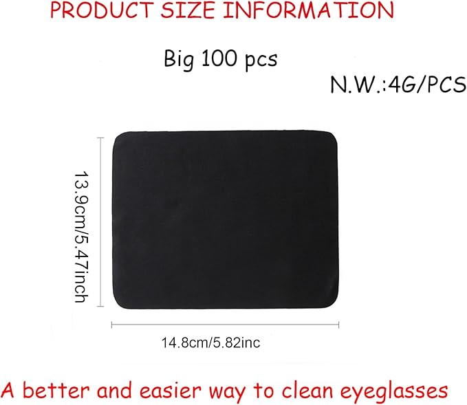 100PCS Glasses Cleaning Cloth, Glass Cleaning Cloth, Microfiber Cleaning Cloth for Glasses, Phone, Screens, Camera Lens and Other Delicate(5.47 * 5.82 in)