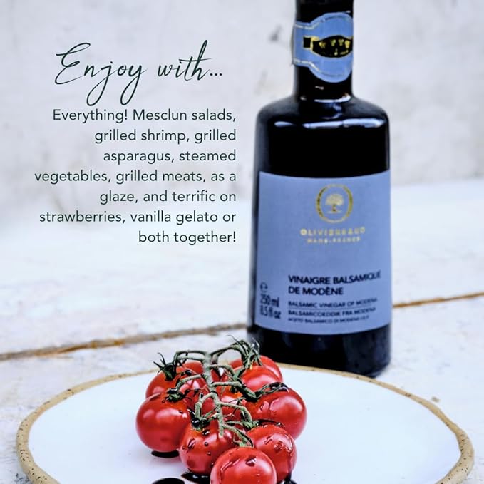 Balsamic Vinegar of Modena IGP, Aged Italian Barrel-Aged Balsamic, 100% Cooked Grape Must, No Caramel Added, Thick, Smooth & Naturally Sweet, For Drizzling, Salads & Marinades, 8.5 fl oz, Oliviers&Co