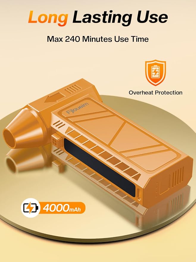 Electric Air Duster, 130,000RPM Compressed Air Duster Rechargeable with 4-Speed Settings, Mini Turbo Jet Fan Blower Portable USB-C for Keyboards PC Electronics Cars（Orange）