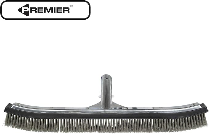 Poolmaster 18-Inch Stainless Steel Pool Algae Brush, Heavy-Duty Aluminum Back, for Gunite Concrete Pools and Spas, Wide Head for Fast Wall and Floor Cleaning