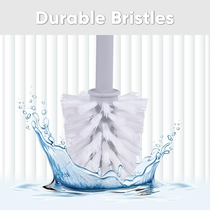 Superio Decorative Plastic Toilet Bowl Brush and Holder Set, Cleaner Scrubber for Bathroom (2, White)