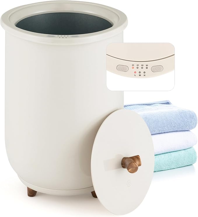 Giantex Towel Warmer Bucket, 23L Large Hot Towel Bucket for Bathroom Spa, Wood Handle, 3 Heating Modes, Adjustable Timer & Auto Shut Off, Fits Up to Two 40" x 70" Oversized Towels, Blankets, Gray