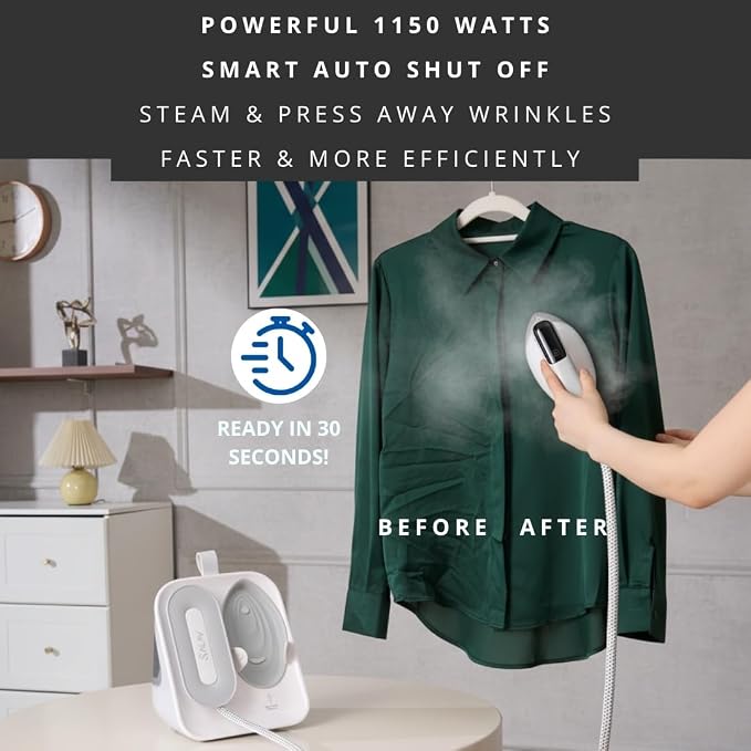 Smart Steam – 2-in-1 Handheld Garment Steamer & Iron with 6ft Steam Hose, 7 Steam Levels, Digital Display, 1.1L Tank, Steam Burst, Auto-Off Safety, For Home & Upholstery