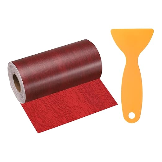 HARFINGTON Wood Grain Repair Tape 4 Inch x 33ft Self Adhesive Repair Patch Tape Simulated Wooden Floor Tapes with Plastic Scraper for Tables Doors Windows Furniture, Walnut