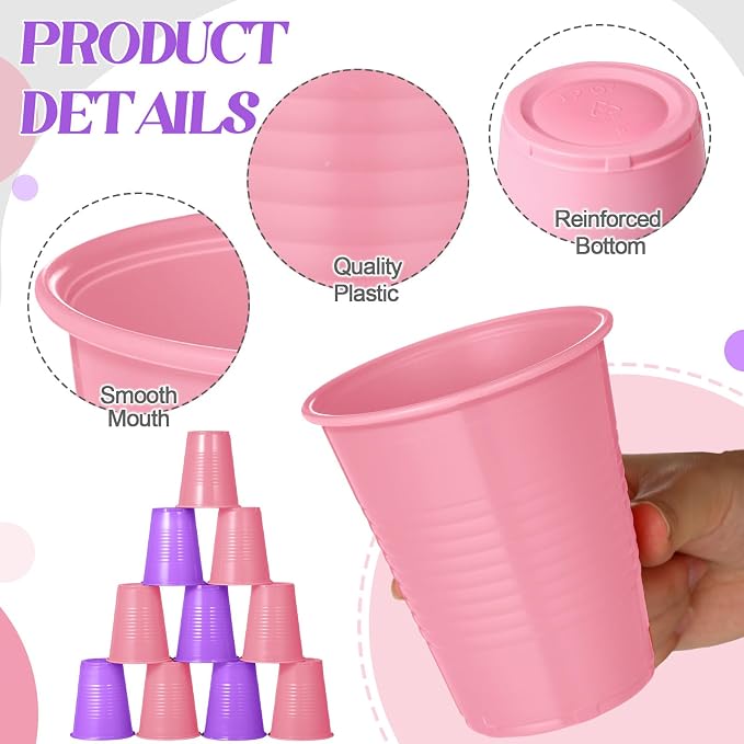 Funnymoom 100 Pcs 12 oz Pink and Purple Disposable Plastic Cups Butterfly Sleepover Party Beverage Cups for Holiday Wedding Butterfly Birthday Party Supplies