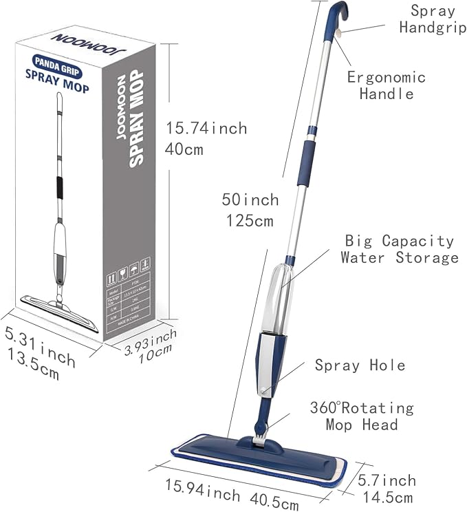 Spray Mop for Floor Cleaning, 2 Pack with Refillable Bottles & Pads | Blue combo, refillable 14 oz bottles, 6 washable microfiber pads, wet/dry use for hardwood, tile, laminate, home & commercial
