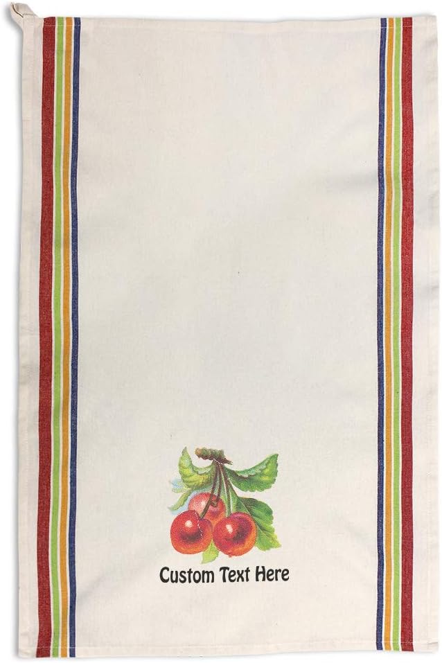 Custom Decor Kitchen Towels Cherry A Food & Beverage Fruit Food & Beverage Fruit Cleaning Supplies Dish Towels Multi Stripe Personalized Text Here