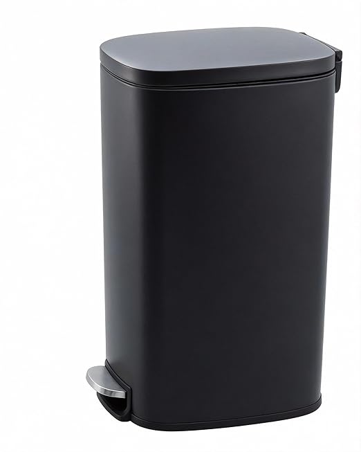 GarveeHome 13 Gal Slim Trash Can, Step Garbage Can with Soft-Close Lid, Stainless Steel Recycling Bin Waste Container with Removable Inner Bucket for Kitchen, Bathroom, Office, Black