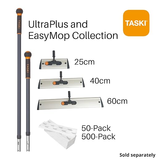 Taski D7520277 JM Ultra Plus Telescoping Mop Handle, Commercial Floor Mop Handle, Steel Gray & Orange, Extends 100-170cm (Long), 1-Count