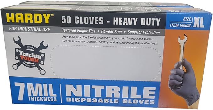 Hardy 7 mil Nitrile Powder Free Gloves 50 Pc (Extra Large) - 2 BOXES