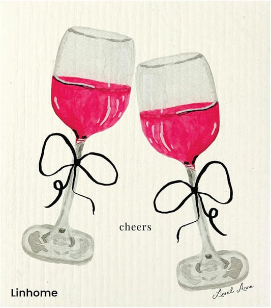 Christmas Holiday Swedish Dishcloth, Cocktail Collection, Reusable Paper Towel, Super Absorbent Cellulose Sponge, Washable Kitchen Cleaning Cloth (Cocktail Red Wine Cheers - 1 Pack)