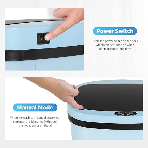 24/7 Shop at Home Freeway 13 Gallon Metal Household Trash Can Motion Sensor Lid for Kitchen, Blue
