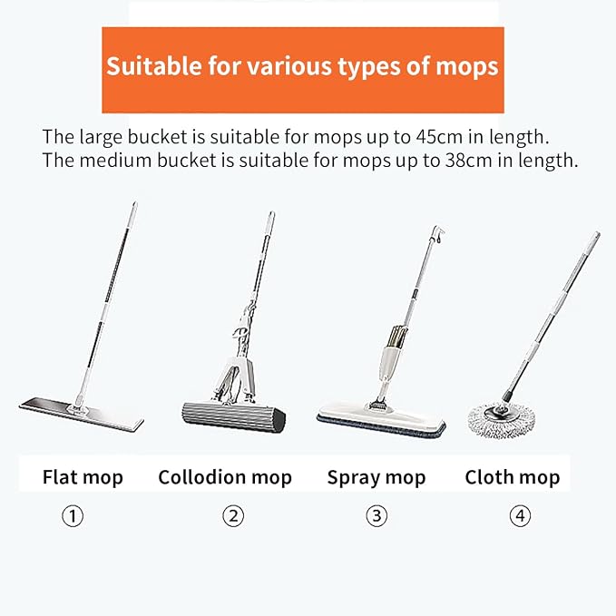 Foldable Mop Bucket with Dual Handles, Rectangular Collapsible Bucket, for House Cleaning, Camping & RV Use (12 L (3.2 Gallons), White Grey)