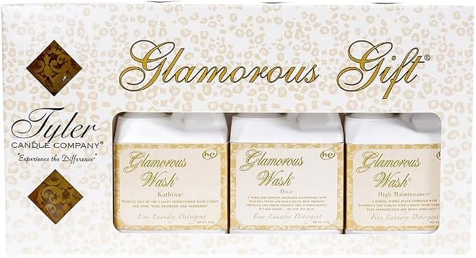 Tyler Candle Glamorous Gift Set with 3 Glamorous Wash, 3 Votive Candles, and 2 Votive Glasses, Bundle with Stain Remover Pen - Diva, High Maintenance, Kathina