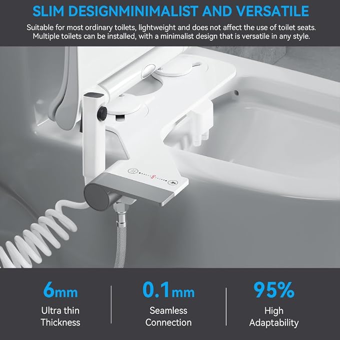 3-in-1 Bidet Attachment with Handheld Sprayer for Toilet, Ultra-Slim Non-Electric Cold Water Bidet, Dual Nozzle (Feminine/Rear Wash) with Adjustable Water Pressure Control, White