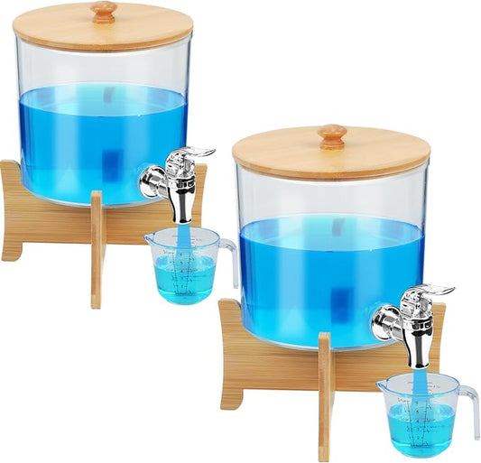 2*Laundry Detergent Dispenser with Shelf & Bamboo Lid - 158 Oz Liquid Detergent, Laundry Soap & Fabric Softener Dispenser for Laundry Room Organization and Storage with 2 Cups & 20 Labels