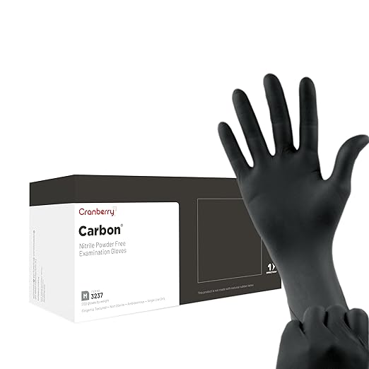 Cranberry Carbon Black Nitrile Exam Gloves, Pack of 200, Small, 3.2 Mil