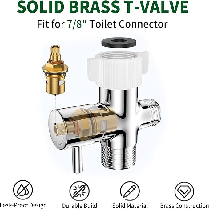 Handheld Bidet Sprayer for Toilet with 7/8-Inch Flow-Control Brass T-Valve, Anti-Clog Chrome-Finish Spray Head and 47-Inch Stainless Steel Hose for Personal Hygiene, Feminine Care and Toilet Cleaning