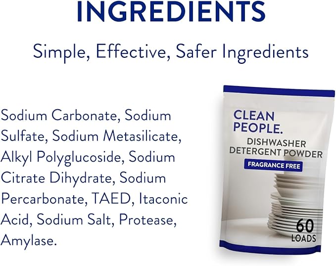 The Clean People Dishwasher Detergent Powder | Cuts Grease and Rinses Sparkling Clean | Residue-Free (30 Ounce, Fragrance Free)