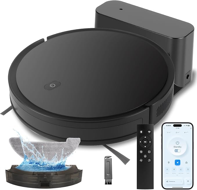 JEBRO 2 in 1 Robot Vacuum and Mop Combo, 3500 Pa Suction, 120 Min Runtime, 2.9" Slim, App/Voice/Remote Control, Self-Charging for Pet Hair, Hard Floor, Carpet