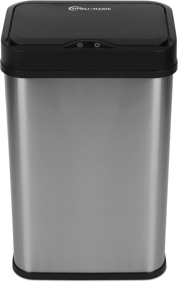 Simpli-Magic 79207AM Kitchen Trash Can, Touchless Trash Can and Garbage Bin, 13 Gallon Capacity, Perfect for Home, Kitchen, Office, Stainless Steel