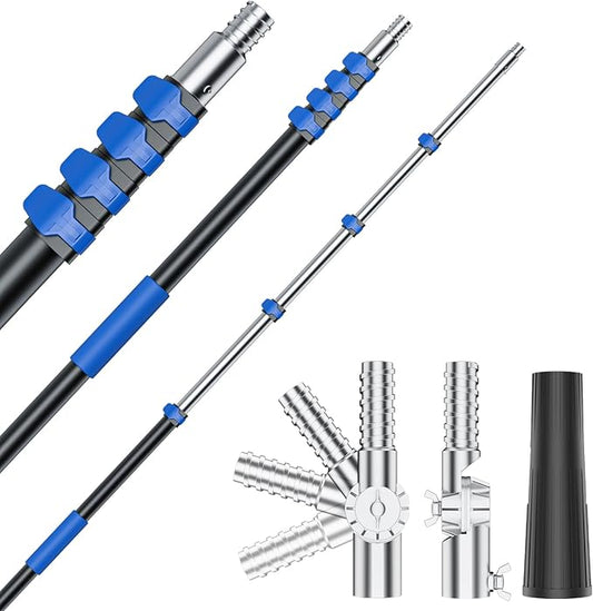 Telescoping Pole, 7-30 Ft with Joint Angle & Squeegee Adaptor, Aluminum Telescopic Paint Roller Extension Pole & Extendable Pole, Anti-Slip Foam Grip, Multi-Purpose Gutter Window Dust Cleaning Pole