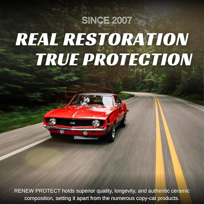 RENEW PROTECT - SATN, Lasts Months - Years, Low-Gloss Ceramic-Hybrid Protectant | 100% Motorcycle-Safe, Golf Carts | Trim & Tire, Restorer for Faded Plastic, Vinyl, & Patio Furniture, Stop Dry Rot 8oz