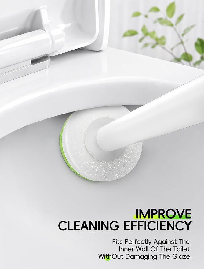 Wall Mounted Disposable Toilet Brush System with Holder, Toilet Bowl Cleaning Wand with Green Refills and One-Button Release, 1 Wand and Holder with 24 Green Refills