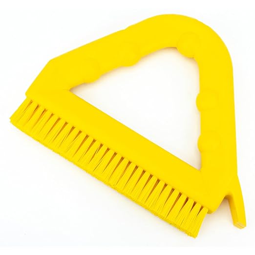 SPARTA Plastic Commercial Grout Brush, Triangle-Shaped Scrub Brush with Scraper and Two Threaded Holes for Attaching Handle (Sold Separately), 9 x 7 x 7 Inches, Yellow, (Pack of 4)