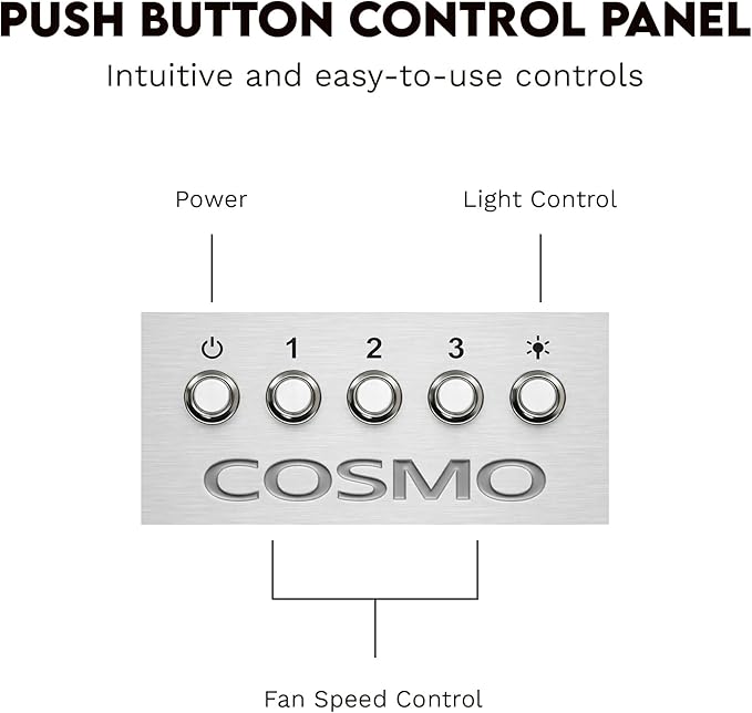 COSMO COS-30IRHP 30 in. Lumin Collection 380 CFM Ducted Insert Range Hood, Button Controls, LED Lights, Stainless Steel