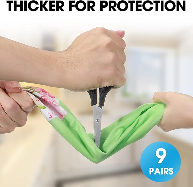 Mimorou 9 Pairs Household Dishwashing Rubber Gloves Long Cuff and Flock Lining Cleaning Gloves Reusable Waterproof