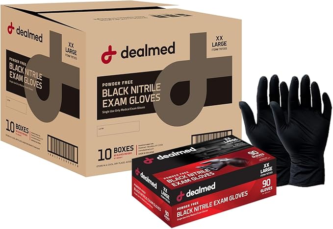 Dealmed Black Nitrile Exam Gloves – Disposable Multi-Purpose Use Medical Gloves Use for First Aid and Medical Facilities