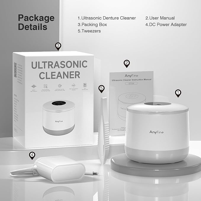 Advanced Ultrasonic Retainer Cleaner Machine for Dentures, Mouth Guards, Braces, Toothbrush Heads, Jewelry, 45kHz Triple-Phase Purification System, 4 Modes for Multiple Dental Appliances