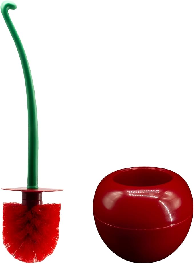 Cherry Toilet Brush Set, Cute Standing Toilet Bowl Brush and Holder Long Handle, Pack of 2, Red