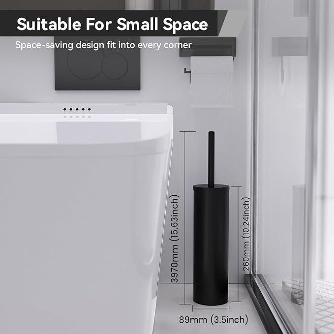 DOWRY Toilet Bowl Brush and Holder for Bathroom, Deep Cleaning Toilet Brush and Holder Set with Long Handle, Hidden Toilet Bowl Brush with Replaceable Head,Modern Decor Black Round 2PCS