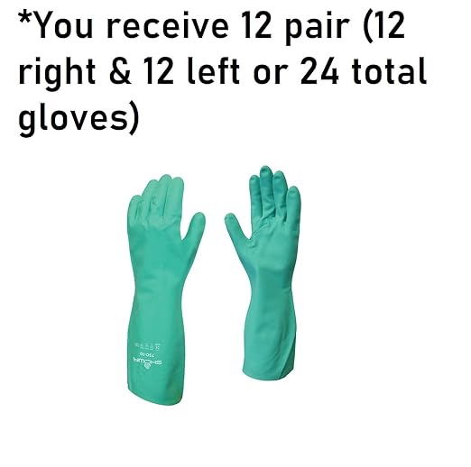 SHOWA 730 Chemical Resistant Gloves, 15-mil Nitrile with Cotton Flock Liner, 13-inch Extended Gauntlet, Bisque Grip, CE Cat III & Food Safe, Green, XX-Large, 12-Pack