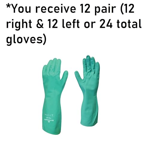 SHOWA 730 Chemical Resistant Gloves, 15-mil Nitrile with Cotton Flock Liner, 13-inch Extended Gauntlet, Bisque Grip, CE Cat III & Food Safe, Green, X-Large, 12-Pack