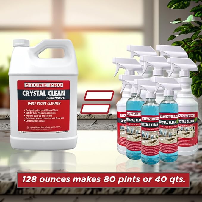 Stone Pro Crystal Clean - Surface Cleaner & Sealer, Concentrate 32 oz Quart