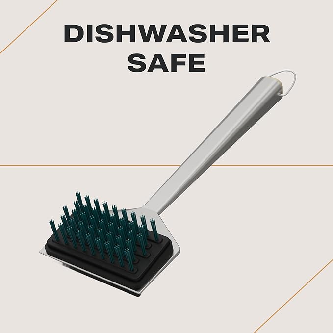Current® Cleaning Brush with Replaceable Head - Durable Nylon Bristles, Ergonomic Handle, Dishwasher Safe, Made for Cool Surfaces, Ideal for Grills, Griddles, and Pizza Stones