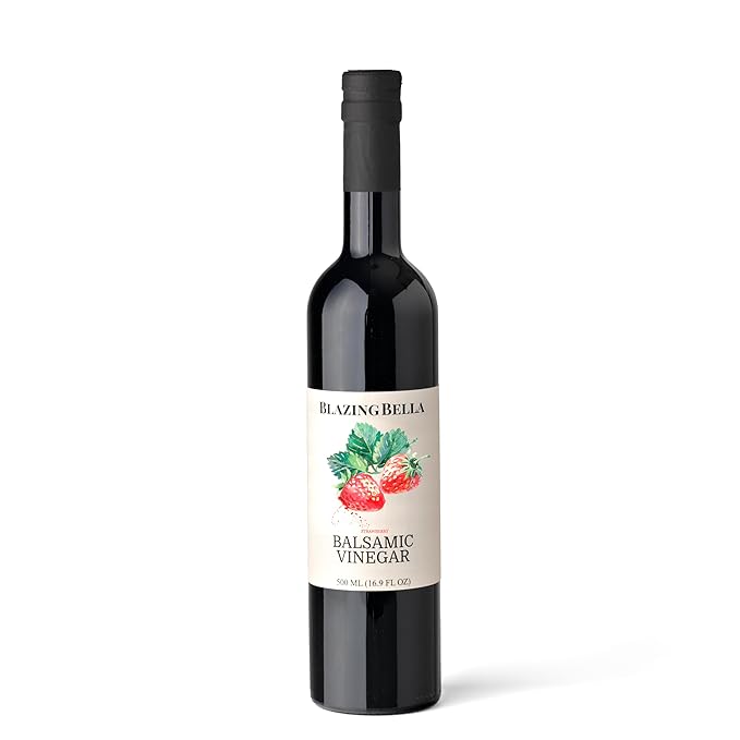 Blazing Bella Strawberry Balsamic Vinegar from Modena Italy, Thick and Smooth Premium Finishing Vinegar for Salads, Chicken, Cheese and Vegetables, 500ml