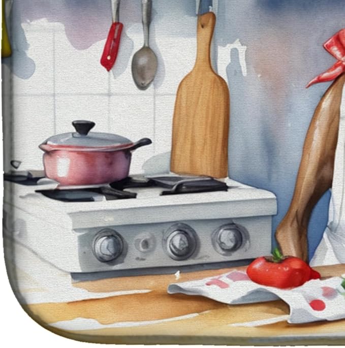 Caroline's Treasures DAC6263DDM Greyhound The Chef Dish Drying Mat Absorbent Dish Drying Mat Pad for Kitchen Counter Dish Drainer Mat for Countertop, 14 x 21", Multicolor