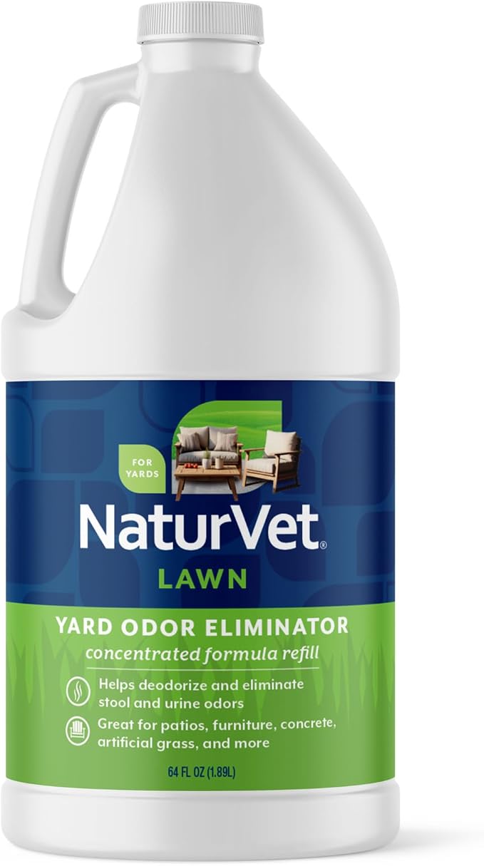 NaturVet - Yard Odor Eliminator - Eliminate Stool and Urine Odors from Lawn and Yard - Designed for Use on Grass, Plants, Patios, Gravel, Concrete & More - 64 oz Refill