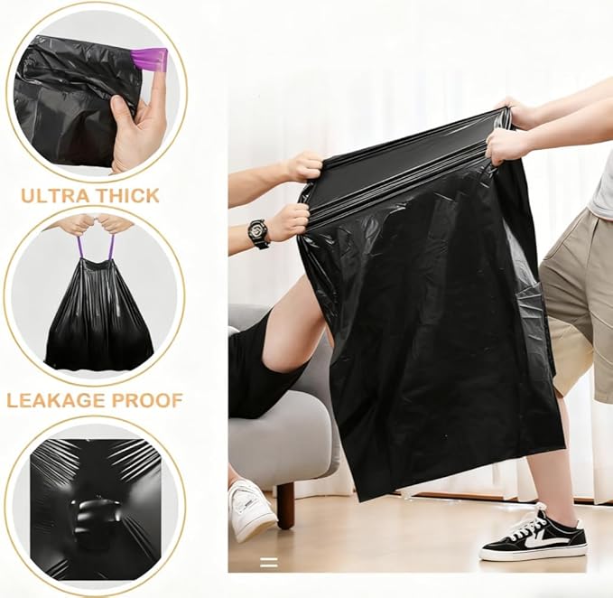 13Gallon multipurpose trash bags, Drawstring Design, Extra Durable and Unscented Garbage Bags，1 mil, Count for Home, Bathroom, Office, Outdoor Camping，140 Count.